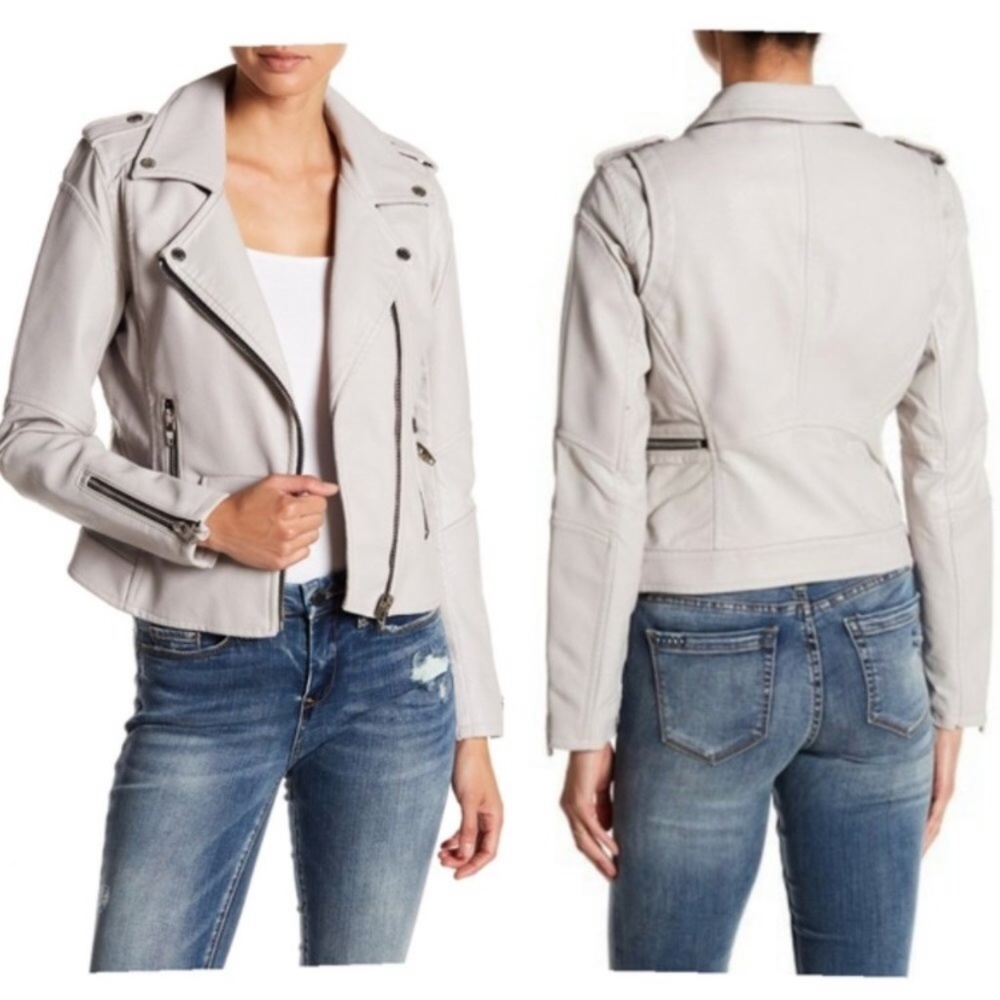 Blank NYC faux leather moto zip jacket gray size L